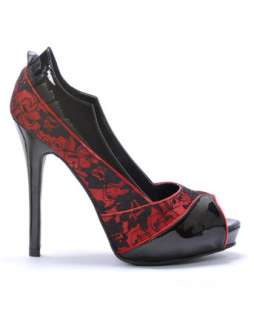Sexy Black Patent & Lace Vampire Peep Toe Pump  Shoes Accessories 