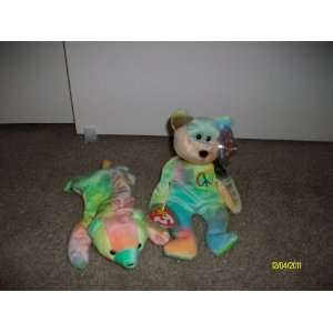  Set of 2 Tie Dyed Bear Beanie Babys Sammy and Peace 