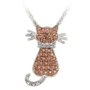   Two Tone Rose Gold Champagne Diamond Accent Cat Necklace Jewelry