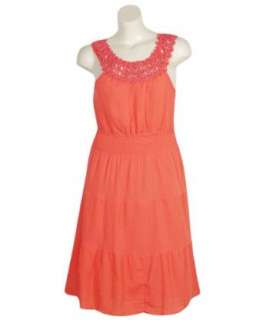  Plus Size Coral Crochet Trim Dress Clothing