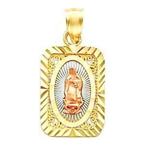    14K Tri Color Gold Our Lady Of Guadalupe Medal Charm Jewelry