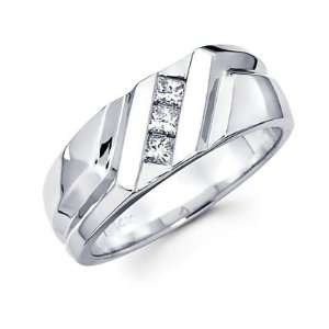   White Gold Mens 3 Diamond Wedding Ring Band .30ct (G H, SI1) Jewelry