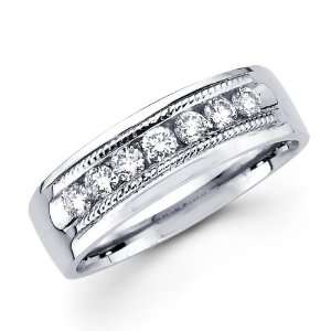  Mens Diamond Wedding Band 14k White Gold Milgrain Ring (1 