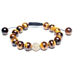 Bling Jewelry Macrame Bracelet Unisex Tiger Eye Round Beads Golden 