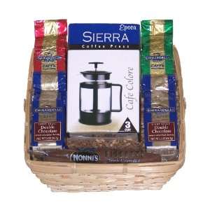 Coffee Lovers French Press Gift Basket Featuring Ghirardelli Chocolate 