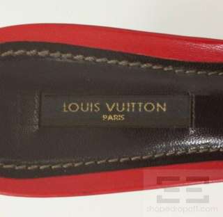 Louis Vuitton Damier Ebene Pony Hair & Red Leather Slide Heels Size 38 