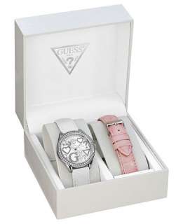 GUESS Watch, Womens White Patent and Pink Croco Grain Leather 