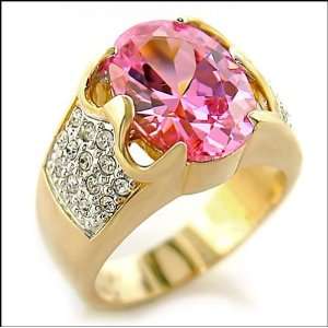  Jewelry   5 Carat Pink CZ Gold Tone Ring SZ 8 Jewelry