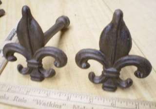 pair rustic Fleur De Lis CURTAIN TIEBACKS 4x3.5 cast iron  