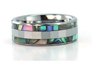    8mm wide faceted tungsten carbide ring with mother of 
