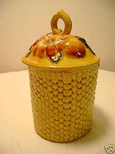 Vintage Basketweave Fruit/Flower Cookie Jar  