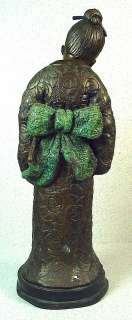 ANTIQUE JAPANESE BRONZE SCULPTURE YOUNG GIRL IN TRADITIONAL DRESS 