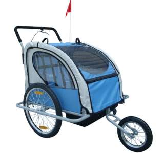 Aosom 2IN1 DOUBLE KIDS BABY BIKE BICYCLE TRAILER STROLLER BLUE JOGGER 
