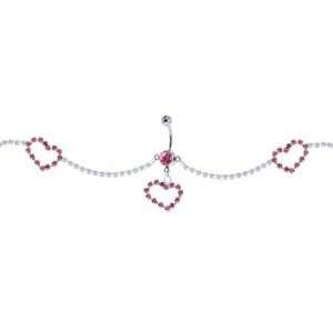   Swarovski Passion Pink Gem Hollow Heart Belly Chain Jewelry