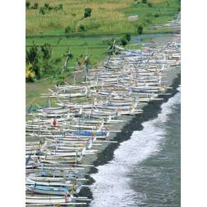  Colourful Prahu (Fishing Boats) Lining the Beach, Amed, Bali 