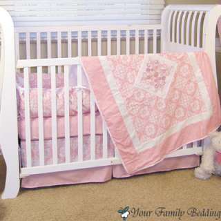 Baby Girl Pink White Damask Crib Nursery Bedding Set  