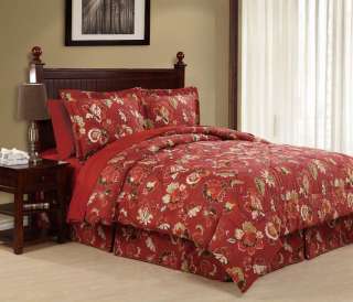 MODERN CLASSIC RED FLORAL QUEEN Comforter Bed in a BAG  