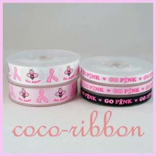 10Y 7/8 3/8 Bee Aware Go Pink Breast Cancer Awareness Grosgrain Ribbon 