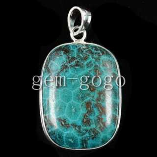 Silver Blue Coral Fossil Pendant Bead G104130  