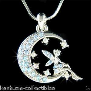 Blue Fairy Crystal ~Tinkerbell ANGEL Wing MOON Necklace  