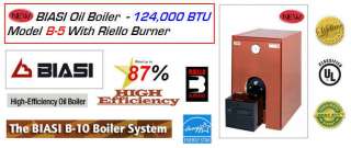 Biasi B 5 Oil Boiler w/ Riello Burner   124,000 BTU  