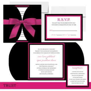 Black & Dark Pink Custom Pocket Wedding Invitations  