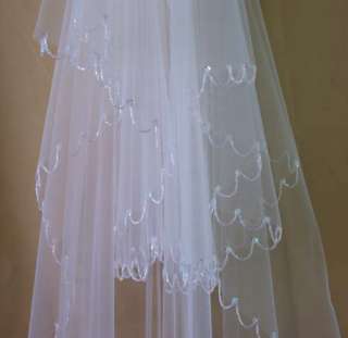   Beaded White/Ivory Wedding Bridal Dress Tiara Veil with comb  