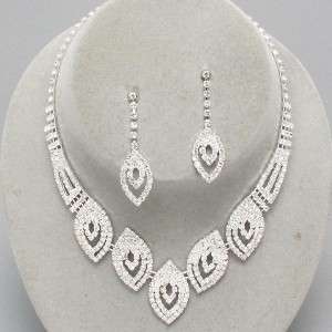   Prom Bridal Evening Clear Crystal Elegant Costume Jewelry Necklace Set