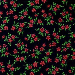 RJR Cotton Fabric Sweet Calico Red Flowers on Black FQs  