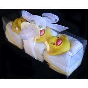 Rubber Duck Squirt Toys with 3 Washcloths and Key Ring Gift Set