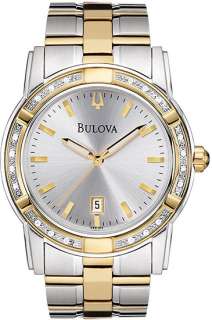 Bulova 98E104 Mens Watch Two Tone Stainless Steel Silver Tone Dial 