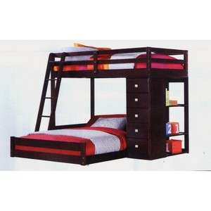 Solid Wood ESPRESSO LOFT Bunk Bed w/CHEST & Bookshelf   HOUSTON ONLY 