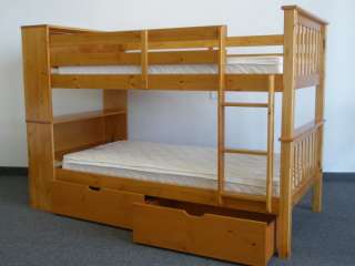 TWIN BOOKCASE BUNK BEDS + DRAWERS HONEY bunkbeds bed 798304045154 