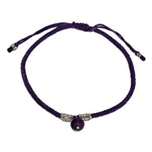   Adjustable Purple Waxed Cotton, Amethyst Bead Ankle Bracelet. Jewelry