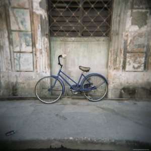 Blue Bicycle Against a Wall, Havana Centro, Havana, Cuba, West Indies 