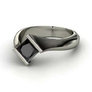    Slant Ring, Princess Black Diamond 14K White Gold Ring Jewelry