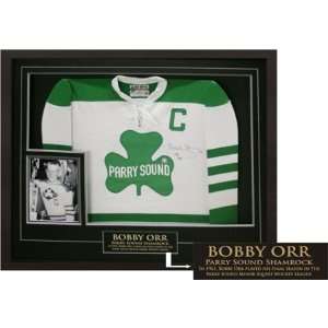 Bobby Orr Signed Framed Jersey Parry Sound Shamrock 1961 Replica 
