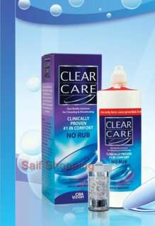 Overview Clear Care One Bottle Solution bubbles to actively clean 