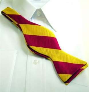   Garci 100% Silk Cardinal and Gold Stripe Self Tie Bow Tie Clothing