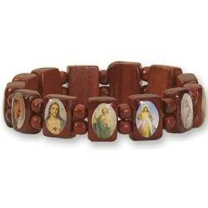  HOLY IMAGES BRACELET BIBLICAL SAINTS WOOD BEADS ELASTIC 