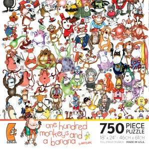CEACO JIGSAW PUZZLE ONE HUNDRED MONKEYS AND A BANANA KEVIN WHITLARK 