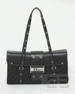 Christian Dior Black Monogram Canvas & Leather Grommet Handbag  