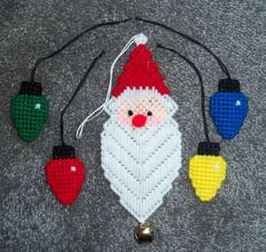 Santa & Light Bulb Christmas Ornaments Plastic Canvas Set of 5 