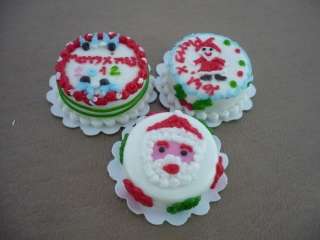 Set of 6 Merry Christmas Cake Handmade Dollhouse Miniatures Food 