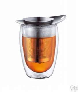 Bodum New YO YO Doubled Wall 12 oz Glass Cup With Stainless Steel Tea 