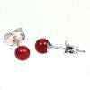 4mm Red Coral Ball Stud Post Earrings 925 Silver  
