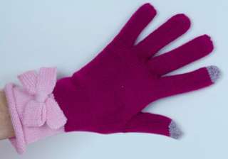 SmartTips Knit Touchscreen Compatible Gloves Hot Pink with Bow 