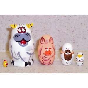 Cow Pig Sheep Duck Chicken * Russian nesting doll mini * 5pc / 1.5in 