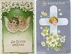 1909 ANGELS PINK FLOWER CROSS EASTER EMBOSSED POSTCARD  