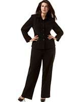   Plus Size Straight Collar Suit Jacket, Knit Tee & Extended Tab Pant